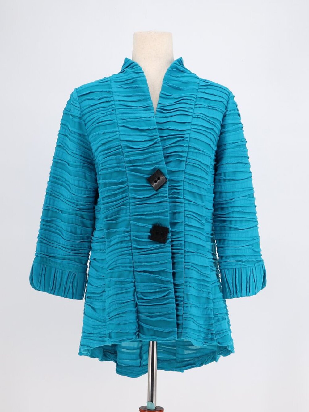 IC BY CONNIE K Textured Wavy Stripe Asymmetrical Jacket Blazer Teal Size M